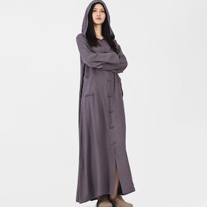 Women Cotton Linen Jacket with Pockets Long Hooded Coat Long Sleeve Maxi Cardigan Plus Size Coat Casual Loose Robes Loose Button Dresses S24