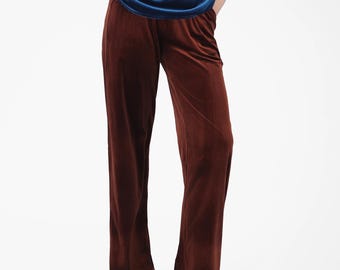Velvet Pants for Women Velvet Trousers with Elastic Waist and Pockets Loose Long Pants Wide Leg Pants Palazzo Pants Fall Tapered Pants R44