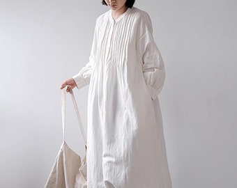 100% Linen Dresses For Women Linen Long Sleeves Maxi Dress Casual Soft Oversized Linen Robes Dress Loose Flax Coat Plus Size Dress N303