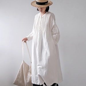 100% Linen Dresses For Women Linen Long Sleeves Maxi Dress Casual Soft Oversized Linen Robes Dress Loose Flax Coat Plus Size Dress N303