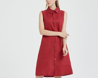 Abito da donna in lino 100%, abito in lino senza maniche, abito midi in lino, abito camicia ampio, abito oversize, abbigliamento taglie forti X14