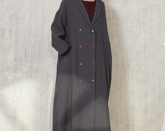 Trench doppiopetto personalizzato, cappotto lungo in morbido lino pesante e cotone con tasche, giacca vintage primavera autunno taglie forti M06