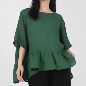 Women&#39;s Linen Tops Short Sleeves Linen Blouse Loose Shirt With Ruffles Spring Summer Casual Tops Plus Size Tops Oversized Clothing N272