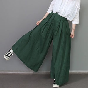 Women's Pure Linen Wide Leg Pants Linen Long Trousers Plus Size High Waist Pants Loose Casual Maxi Trousers Oversized Full Length Pants N314