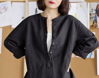 Women's 100% Linen Tops Long Sleeves Linen Shirt Loose Fitting Linen Blouse Casual Oversized Shirt Plus Size Clothing Custom Clothing N334