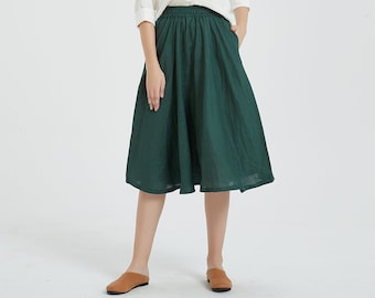 Women&#39;s linen skirt, vintage skirt, linen midi skirt, circle skirt, plus size skirt, fall spring dress boho loose soft skirt R12-2