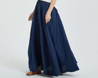 Vrouwen linnen lange rok, vintage rok, linnen rok, vrouwen rok, plus size rok, maxi rok, herfst lente rok aangepaste handgemaakte rok R12