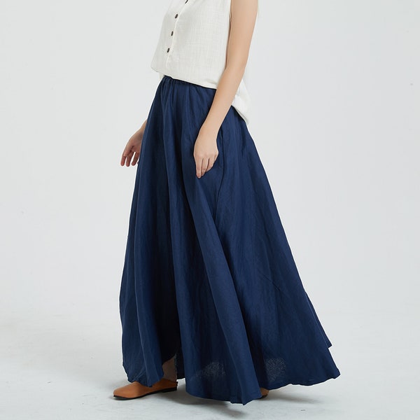 Women's linen long skirt, vintage skirt, linen skirt, women skirt, plus size skirt, maxi skirt, fall spring skirt custom hand made skirt R12