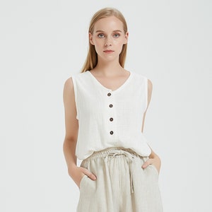 Women&#39;s linen cotton vest sleeveless vest linen blouse loose linen shirt oversized clothing plus size top summer vest for women B65D