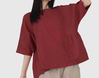Oversized Linen Tunic with Half Sleeves Linen Simple Top Casual Linen Summer Blouse Linen Boho Tops Plus Size Clothing for Women F79 8