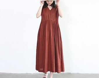 Abito da donna in lino e cotone, maniche corte, midi, estivo, vestibilità ampia, casual, tunica in lino oversize, abiti personalizzati taglie forti N22