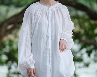 Women's 100% Linen Tops Loose Linen Long Sleeves Blouses Relaxed Fit Shirts Casual Large Size Blouses Custom Oversized Clothing N327