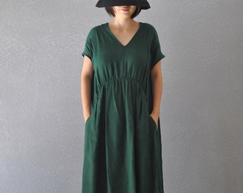 Abito da donna in lino a maniche corte maxi abito in lino abito lungo in lino di cotone abiti larghi casual in lino oversize personalizzati abito taglie forti N22