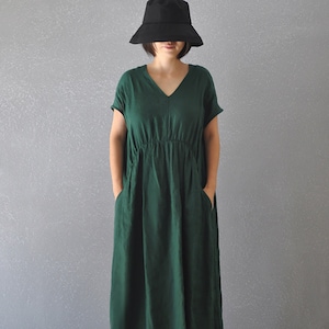 Women linen dress short sleeves linen maxi dress cotton linen long dress loose casual oversized linen robes customized plus size dress N22