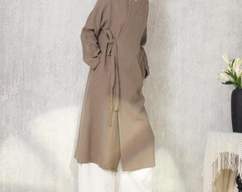 Handmade Cotton Linen Long Coat - Modified Chinese Style Warm Jacket F829