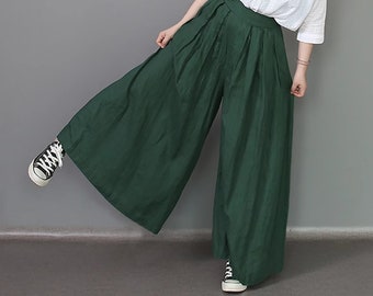 Pantalon large en lin pour femmes, pantalons longs en lin, grande taille, pantalons taille haute amples, décontractés, pantalons longs surdimensionnés N314