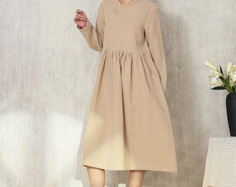 Anysize Custom Linen Cotton Collared Dress With Side Pockets Belted Spring  Fall Winter Plus Size Dress Plus Size Clothing F632N - Etsy