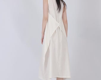 100% Linen Sleeveless Dress with Pockets Back Stylish Dress Casual Draped Dress Loose Summer Dress Simple A Line Midi Dress A112 7