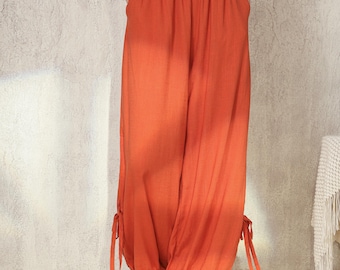 Pantaloni larghi in lino e cotone da donna, con elastico in vita, morbidi pantaloni casual larghi, personalizzati, pantaloni palazzo F743