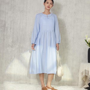 Oversized Long Sleeve Linen Dress with Side Pockets Casual Loose Fit Outfit M018 image 3