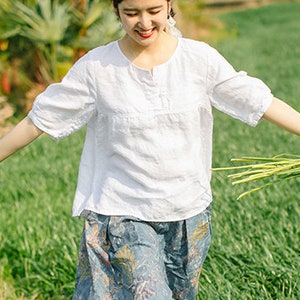 Women&#39;s linen shirt, Half Sleeves shirt, Summer linen blouse, soft loose linen blouses, oversized shirt, plus size clothing, custom N81