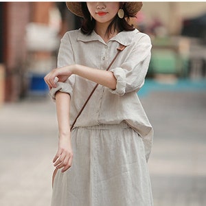 Women&#39;s 100% linen shirt linen long sleeves shirt, loose shirt, linen blouses, oversized shirt, plus size clothing, custom clothing boho N16