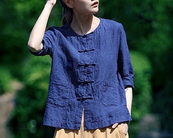 Linen shirt linen cardigan Linen tops for women long sleeves shirt soft loose linen blouse oversized shirt plus size custom clothing N124