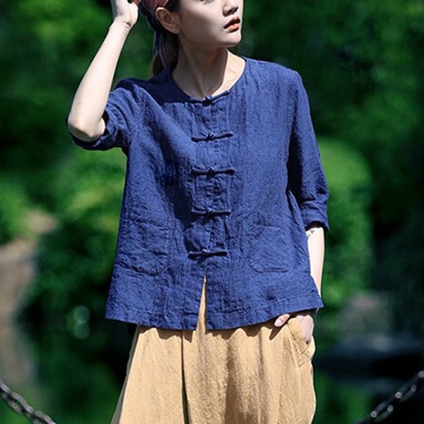 Linen shirt linen cardigan Linen tops for women long sleeves shirt soft loose linen blouse oversized shirt plus size custom clothing N124