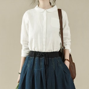 Linen shirt, long sleeves shirt, Peter Pan Collar Blouse, Linen Blouse, Linen Clothing,White Linen Top,Plus Size Clothing, Fall Blouse R50-1