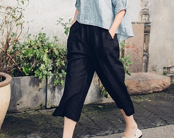 Women Linen Pants,100% linen pants,loose linen pants,Wide leg pants,Washed women linen trousers,fall pants,plus size pants R44-1