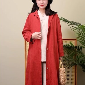 Chemise longue en coton et lin ample, cardigan long, robe longue extérieure pour femme, printemps été, blouse longue, grande taille, vêtements N238-1