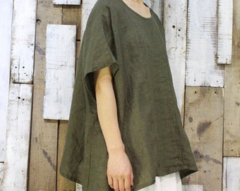 Linen tops for women, short sleeves shirt, loose linen blouses top oversize shirt plus size clothing soft large size top fall spring top N78