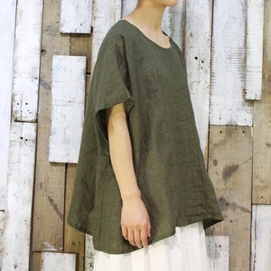 Linen tops for women, short sleeves shirt, loose linen blouses top oversize shirt plus size clothing soft large size top fall spring top N78