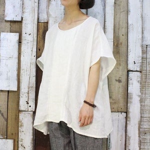 Women Linen tops , short sleeves shirt, loose linen blouses top oversize shirt, plus size clothing, soft large size top, fall spring top N78
