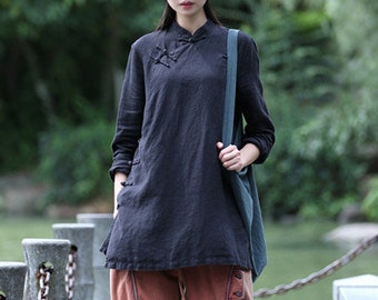 Linen tops for women, long sleeves shirt, loose linen blouses top oversized shirt plus size clothing soft large size top fall spring top N02