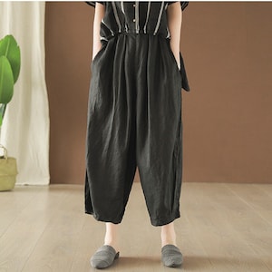Linen pants women cropped pants wide leg pants oversized harem pants soft loose trousers fall spring custom plus size pants N58