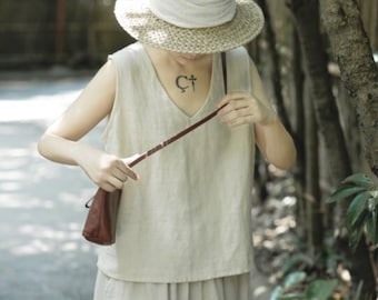 Women sleeveless tank top linen tops summer tops 100% linen blouse women linen shirt v neck tops loose linen blouses plus size top F177-1