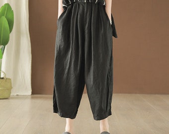 Pantaloni di lino da donna pantaloni cropped pantaloni a gamba larga pantaloni harem oversize pantaloni morbidi e larghi autunno primavera pantaloni personalizzati taglie forti N58