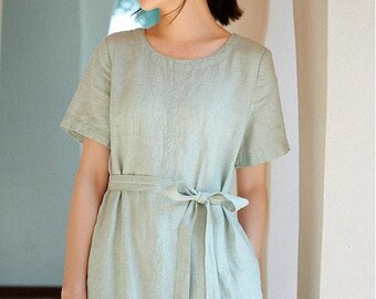 Long linen dress with pockets,summer linen dress,Linen midi dress,Oversized dress,Flax dress,Organic linen dress,Loose dress,linen robe N63