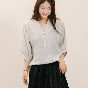 Linen Tops Women, linen Blouse, linen shirt, short sleeves shirt, loose linen blouse , plus size clothing, custom tops, summer top N109