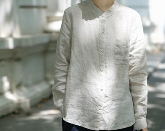 Linen shirt, long sleeves shirt, women's linen shirt,autumn loose blouse,oversized tops, plus size clothing,custom clothing,fall tops N118-1