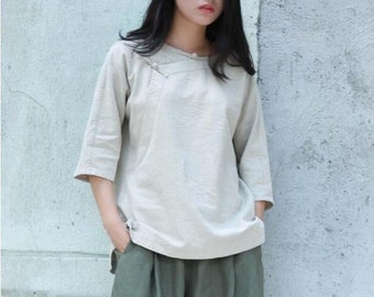 100% linen shirt, women tops, half sleeves shirt, linen tops, soft loose linen blouses, oversized shirt, plus size clothing, custom  N158