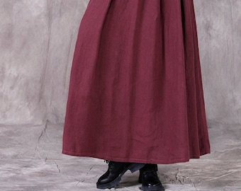 Linen Skirt for Women, Vintage Maxi Skirt, Bohemian Summer Skirts, Plus Size Skirt, Custom Handmade Elastic Waist Skirt Linen Clothing F06