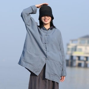 Linen Tops Women, linen Blouse, linen shirt, long sleeves shirt, loose blouse , plus size clothing, custom tops, summer fall top boho N204
