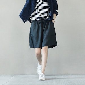 Short en lin femme short large pantalon décontracté ample automne printemps short personnalisé grande taille short de plage été femme N253