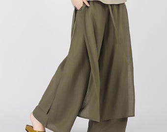 Pantalones de lino para mujer, pantalones largos, pantalones anchos, pantalones harén largos, pantalones maxi holgados, pantalones palazzo de lino, pantalones de diseño hechos a mano F138