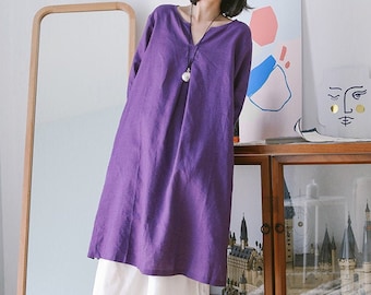 Women linen dress, linen maxi dress, long sleeve dresses with pockets, spring fall dress, soft casual dress custom plus size linen dress X20