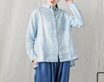 Women shirt, linen shirt, Linen top, long sleeves shirt, loose linen blouse, plus size clothing, custom linen shirt, fall spring tops  R50