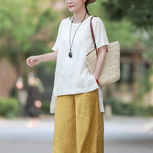 100% linen tops linen shirt linen blouse short sleeves tops loose summer oversized shirt plus size clothing custom hand made clothing N186