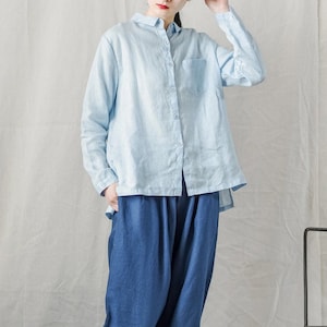 Women shirt, linen shirt, Linen top, long sleeves shirt, loose linen blouse, plus size clothing, custom linen shirt, fall spring tops  R50